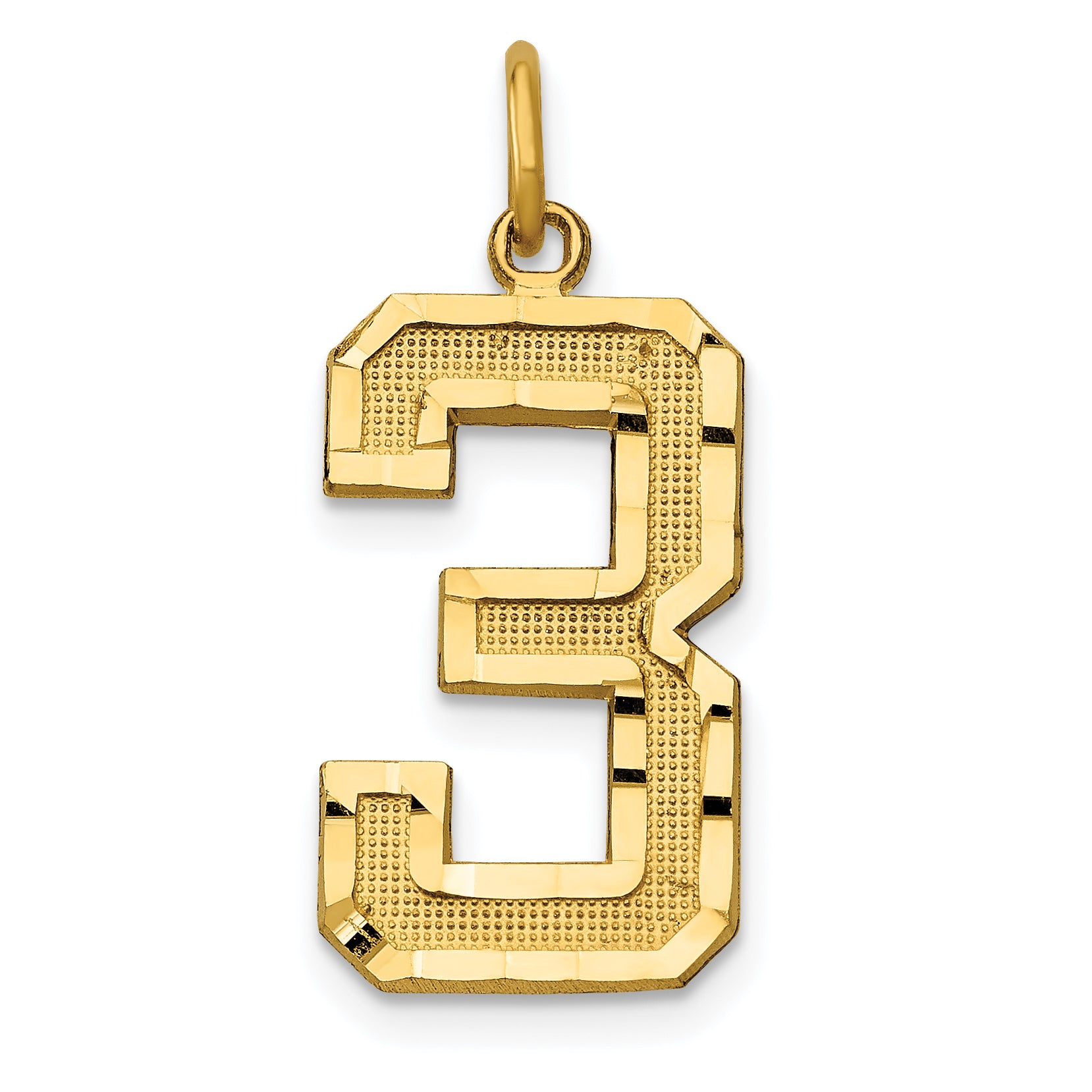 14k Large Brushed Diamond-cut Number 3 Charm