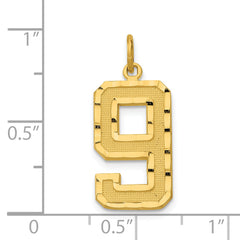 14K Gold Large Brushed Diamond-Cut Number 9 Charm