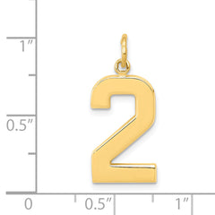 14K Gold Polished Number 2 Large Charm Elegant Cast Design for Pendants