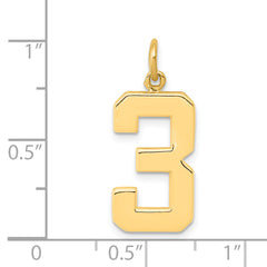 14K Gold Large Polished Number 3 Charm Elegant Casted Design