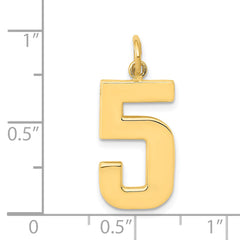 14K Gold Large Polished Number 5 Charm Elegant, Casted Design