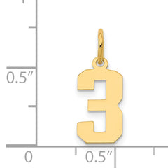 14K Gold Small Polished Number 3 Charm Laser-Cut Adjustable Pendant