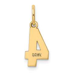 14K Gold Polished Number 4 Charm Laser Cut, Small