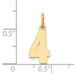 14K Gold Polished Number 4 Charm Laser Cut, Small
