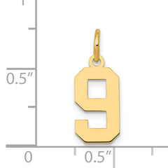 14K Gold Small Polished Number 9 Charm Elegant Laser-Cut Design