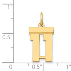 14K Gold Small Polished Number 11 Charm Laser Cut, Elegant Yellow