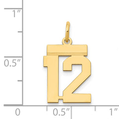 14K Gold Small Polished Number 12 Charm Elegant Laser-Cut Design