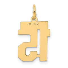 14K Gold Small Polished Number 15 Charm Laser Cut and Elegant