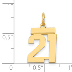 14K Gold Small Polished Number 21 Charm Elegant Laser-Cut Design