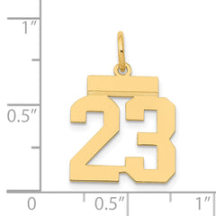 14K Gold Polished Number 23 Charm Laser Cut, Small, Elegant Design