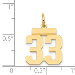 14K Gold Polished Number 33 Charm, Small Laser Cut