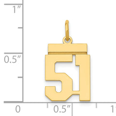 14K Gold Polished Number 51 Charm, Small Laser-Cut Yellow Gold