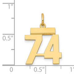 14K Gold Polished Number 74 Charm Laser Cut Small Elegant Design