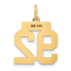 14K Gold Polished Number 92 Charm Laser Cut Small Elegant Design