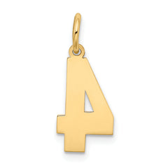 14K Gold Satin Number 4 Charm with Brushed Finish Medium Size