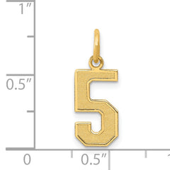 14K Gold Satin Number 5 Charm in Brushed Finish Laser-Cut Medium Size