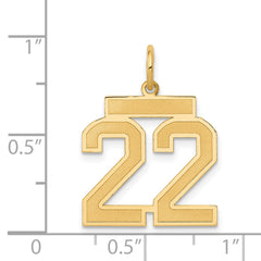 14K Gold Satin Brushed Number 22 Charm Medium Laser-Cut Charm