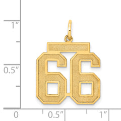 14K Gold Satin Number 66 Charm with Brushed Finish Medium