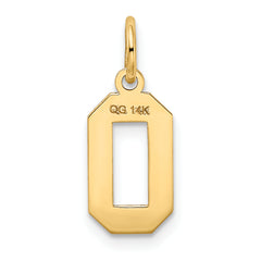 14K Gold Satin Number 0 Charm with Brushed Finish Small, Laser-Cut Design