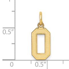 14K Gold Satin Number 0 Charm with Brushed Finish Small, Laser-Cut Design