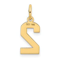14K Gold Satin Number 2 Charm with Brushed Finish Small