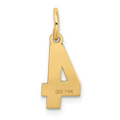 14K Gold Satin Number 4 Charm with Brushed Finish Small, Laser Cut