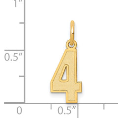 14K Gold Satin Number 4 Charm with Brushed Finish Small, Laser Cut