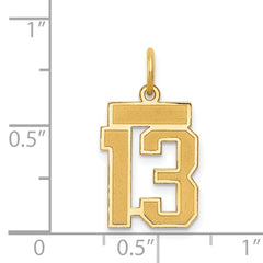 14K Gold Satin Number 13 Charm with Brushed Finish Small and Elegant