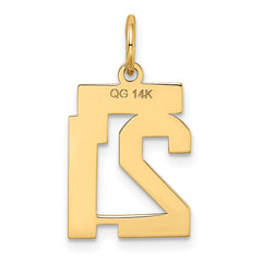 14K Gold Small Satin Number 21 Charm with Brushed Finish