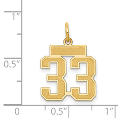 14K Gold Satin Number 33 Charm with Brushed Finish Small