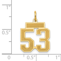 14K Gold Satin Number 53 Charm with Brushed Finish Small, Laser-Cut