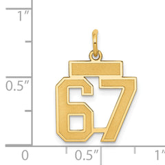 14K Gold Small Satin Number 67 Charm with Brushed Finish