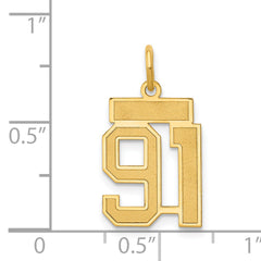 14K Gold Satin Number 91 Charm with Brushed Finish Small Elegance