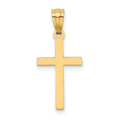 14K Yellow Gold Satin Diamond-Cut Cross Pendant with Brushed Finish