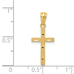 14K Yellow Gold Satin Diamond-Cut Cross Pendant with Brushed Finish