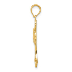 14K Gold Polished Dove Cross Pendant Elegant Casted Design