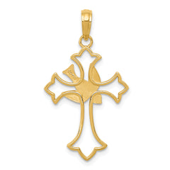 14K Gold Polished Dove Cross Pendant Elegant Casted Design