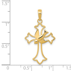 14K Gold Polished Dove Cross Pendant Elegant Casted Design