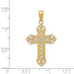 14K Gold Fleur De Lis Cross Pendant with Solid Cast Design