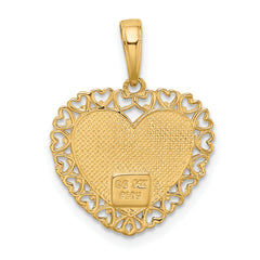 14K Two-Tone Gold Grandma Heart Charm with Flower Elegant Gift