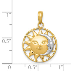 14K Gold and Rhodium Sun and Moon Charm with Polished Finish for Men