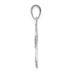 14K White Gold Filigree Cross Charm with Rhodium Finish, Reversible Design