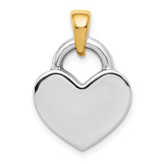 14K Gold & Rhodium 3D Reversible Heart Charm Polished & Hollow Design