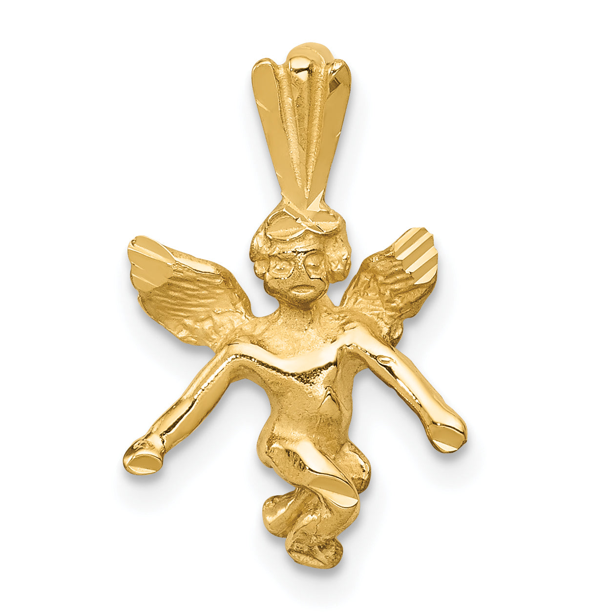 14k 3D Satin and Diamond-Cut Angel Charm