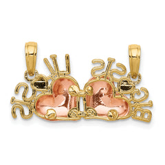 14K Two-Tone Gold Big Sis-Lil Sis Break-Apart Pendant with Rhodium Accents