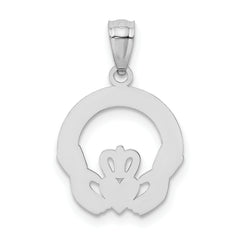 14K White Gold Claddagh Pendant with Diamond-Cut Brushed Finish Elegant Solid Design