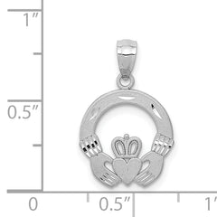 14K White Gold Claddagh Pendant with Diamond-Cut Brushed Finish Elegant Solid Design