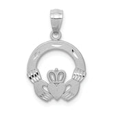 14k White Gold Solid D/C Claddagh Pendant