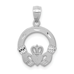 14k White Gold Solid D/C Claddagh Pendant