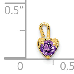 14K Gold February Birthstone Heart Charm with Purple Synthetic Gem